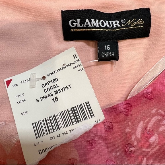 NWT Glamour Night Womens Midi Dress Pink Overlay Cape Floral Short Sleeve Size16 - Picture 7 of 11
